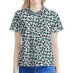 White And Teal Leopard Print Women's Polo Shirt
