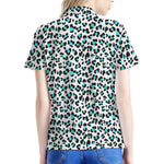 White And Teal Leopard Print Women's Polo Shirt