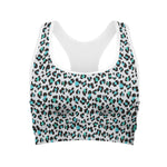 White And Teal Leopard Print Women's Sports Bra