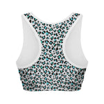 White And Teal Leopard Print Women's Sports Bra