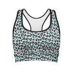 White And Teal Leopard Print Women's Sports Bra