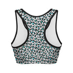 White And Teal Leopard Print Women's Sports Bra