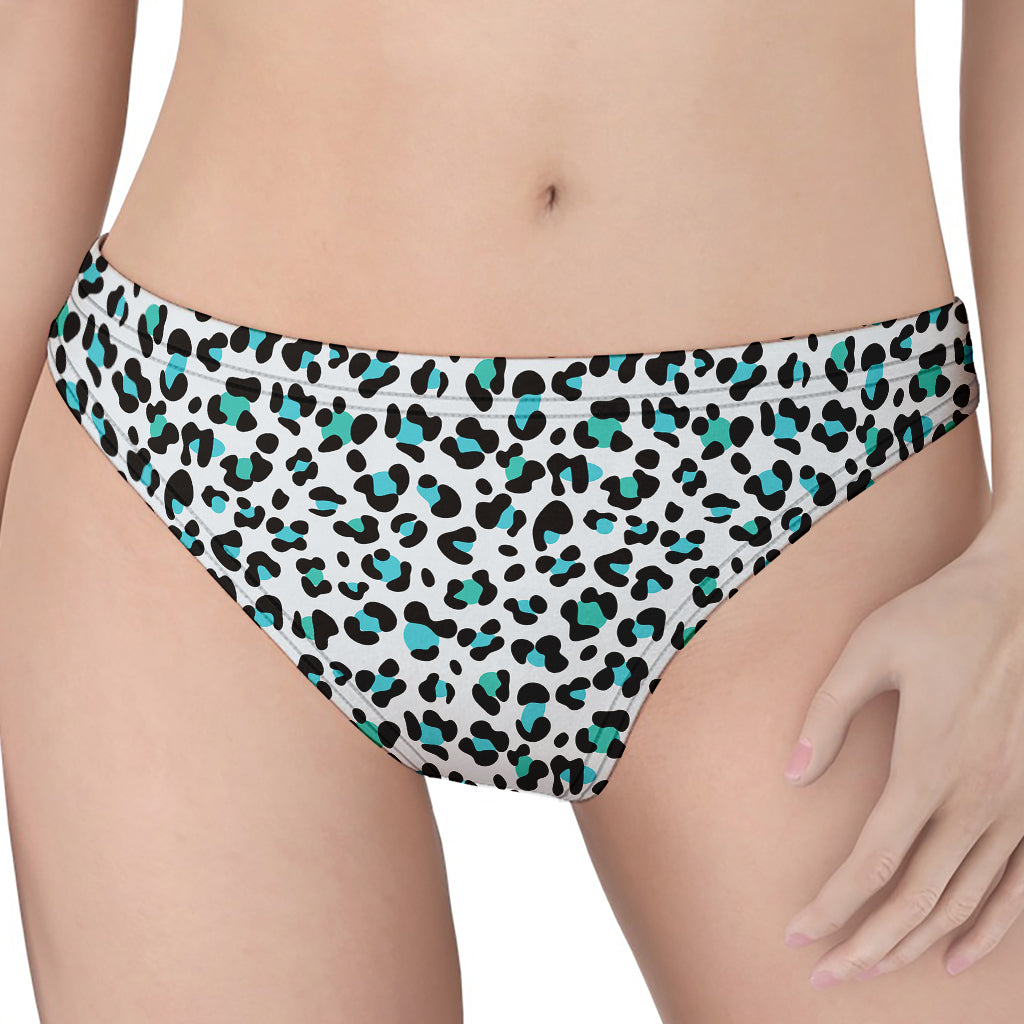 White And Teal Leopard Print Women's Thong