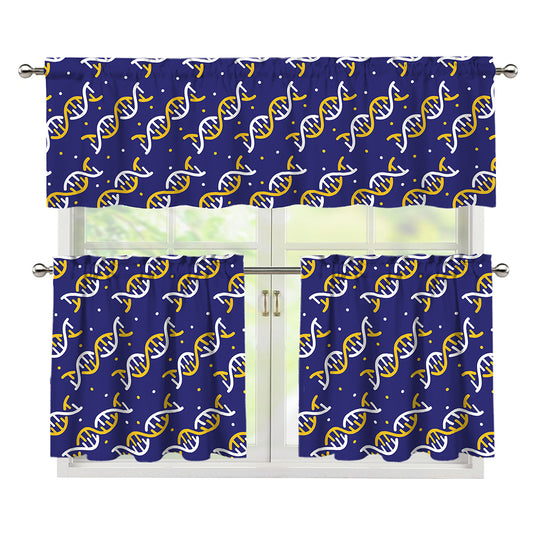 White And Yellow DNA Pattern Print 3 Piece Kitchen Curtains