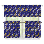 White And Yellow DNA Pattern Print 3 Piece Kitchen Curtains