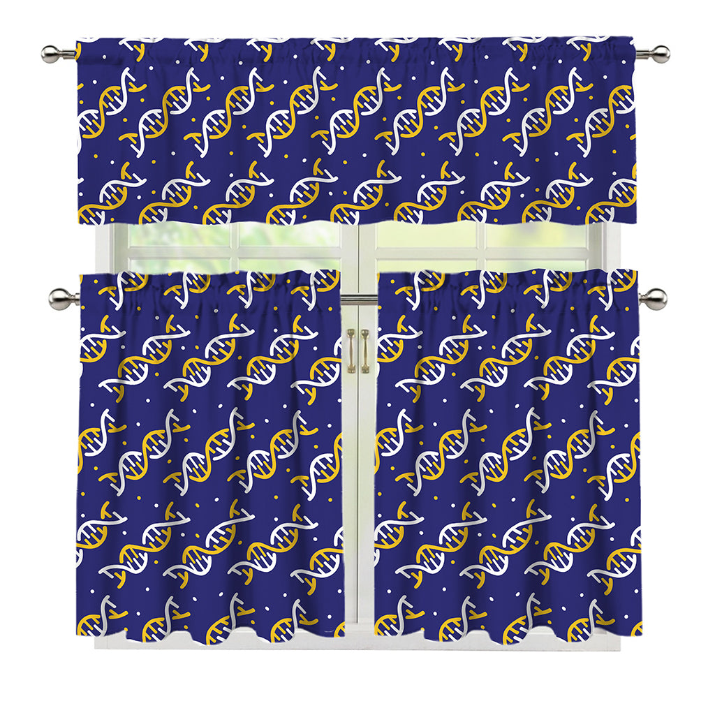 White And Yellow DNA Pattern Print 3 Piece Kitchen Curtains
