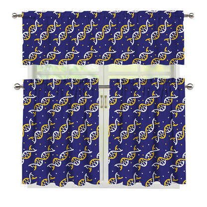White And Yellow DNA Pattern Print 3 Piece Kitchen Curtains