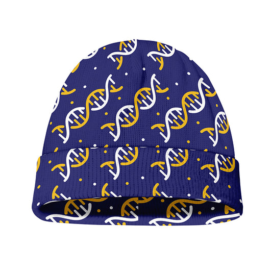 White And Yellow DNA Pattern Print Beanie