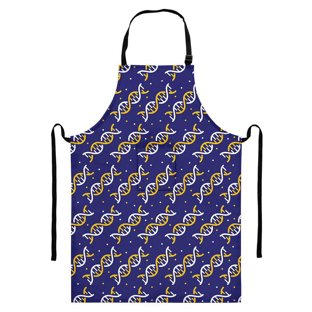 White And Yellow DNA Pattern Print Bib Apron With Pocket