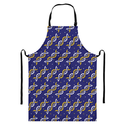 White And Yellow DNA Pattern Print Bib Apron With Pocket