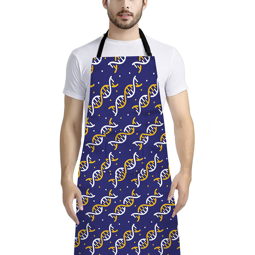 White And Yellow DNA Pattern Print Bib Apron With Pocket
