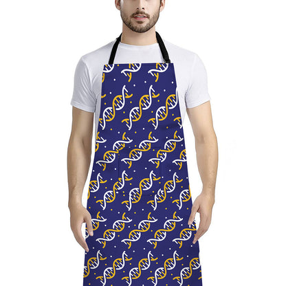 White And Yellow DNA Pattern Print Bib Apron With Pocket