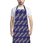 White And Yellow DNA Pattern Print Bib Apron With Pocket