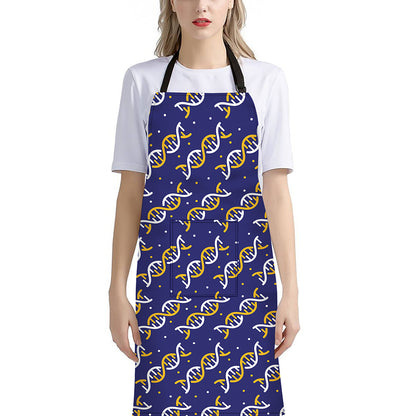 White And Yellow DNA Pattern Print Bib Apron With Pocket