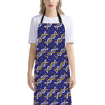 White And Yellow DNA Pattern Print Bib Apron With Pocket