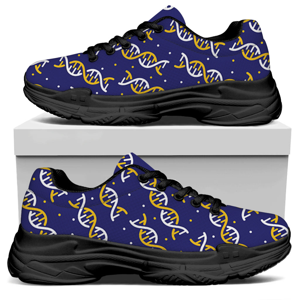 White And Yellow DNA Pattern Print Black Chunky Shoes