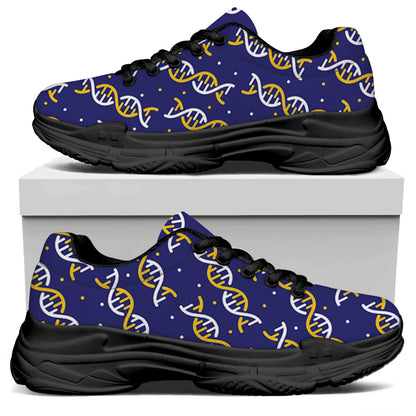 White And Yellow DNA Pattern Print Black Chunky Shoes