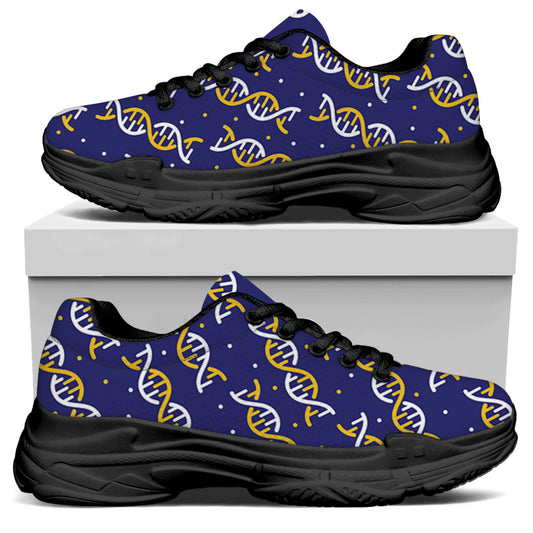 White And Yellow DNA Pattern Print Black Chunky Shoes