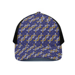 White And Yellow DNA Pattern Print Black Mesh Trucker Cap