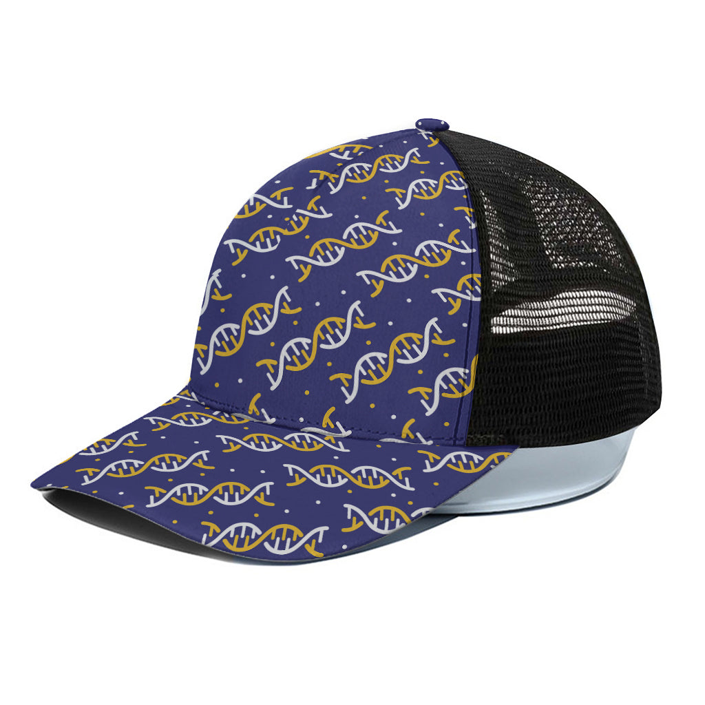 White And Yellow DNA Pattern Print Black Mesh Trucker Cap