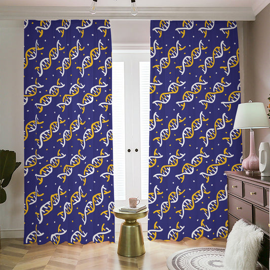 White And Yellow DNA Pattern Print Blackout Pencil Pleat Curtains