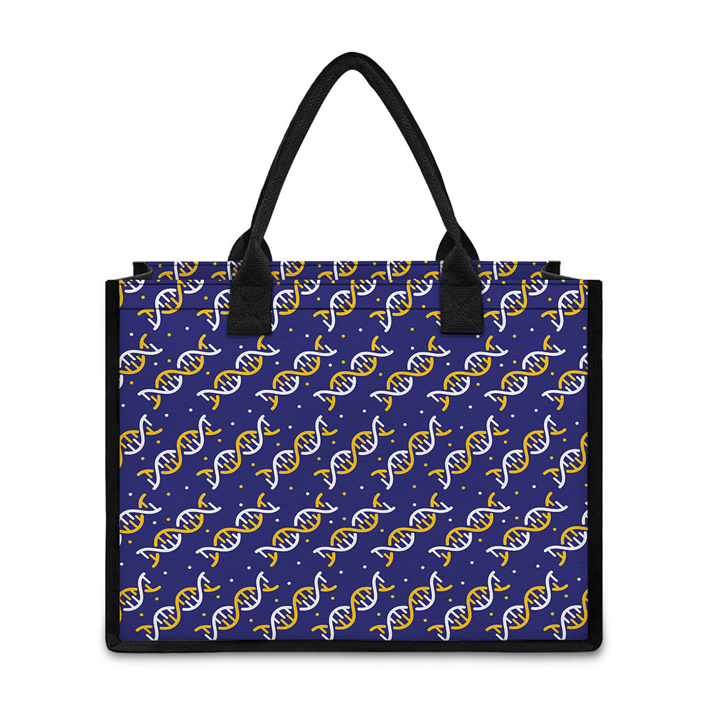 White And Yellow DNA Pattern Print Canvas Tote Bag