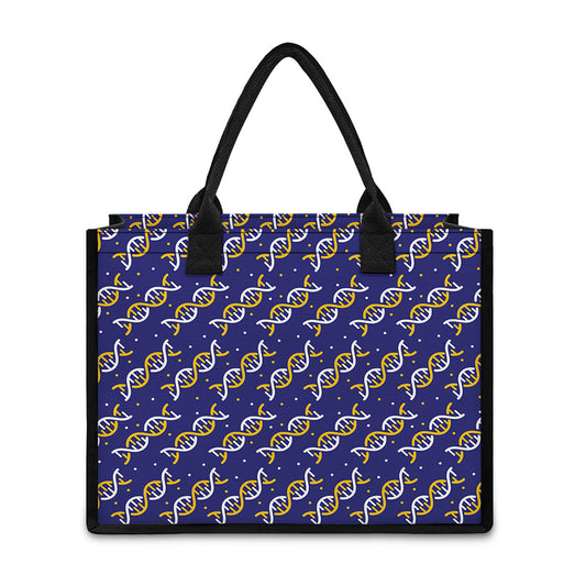 White And Yellow DNA Pattern Print Canvas Tote Bag
