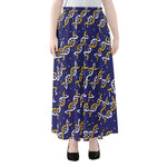 White And Yellow DNA Pattern Print Chiffon Maxi Skirt