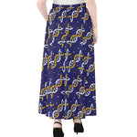 White And Yellow DNA Pattern Print Chiffon Maxi Skirt