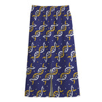 White And Yellow DNA Pattern Print Cotton Front Slit Maxi Skirt