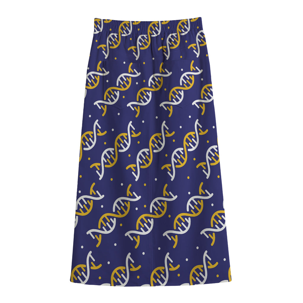 White And Yellow DNA Pattern Print Cotton Front Slit Maxi Skirt