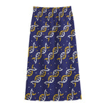 White And Yellow DNA Pattern Print Cotton Front Slit Maxi Skirt