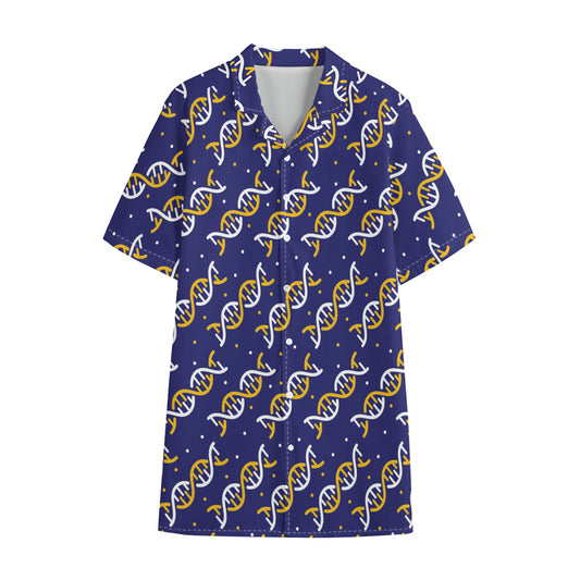 White And Yellow DNA Pattern Print Cotton Hawaiian Shirt