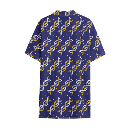 White And Yellow DNA Pattern Print Cotton Hawaiian Shirt