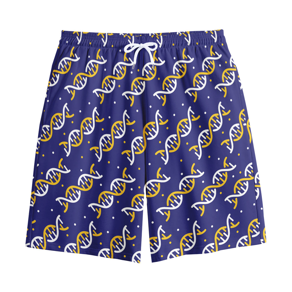 White And Yellow DNA Pattern Print Cotton Shorts
