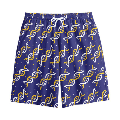 White And Yellow DNA Pattern Print Cotton Shorts