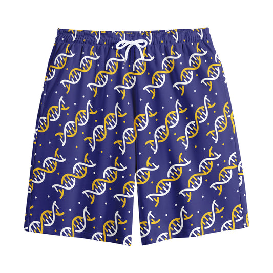 White And Yellow DNA Pattern Print Cotton Shorts