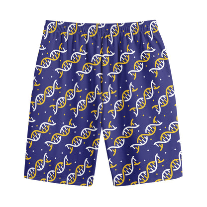 White And Yellow DNA Pattern Print Cotton Shorts