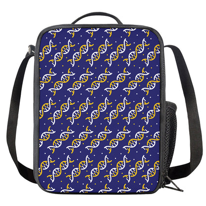 White And Yellow DNA Pattern Print Crossbody Lunch Bag