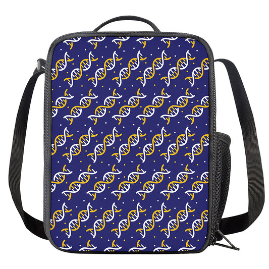 White And Yellow DNA Pattern Print Crossbody Lunch Bag