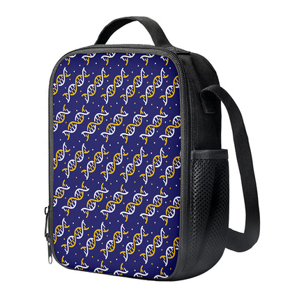 White And Yellow DNA Pattern Print Crossbody Lunch Bag