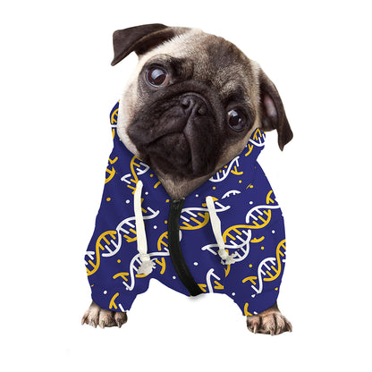 White And Yellow DNA Pattern Print Dog Zip Up Hoodie