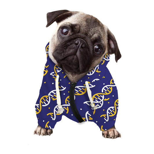 White And Yellow DNA Pattern Print Dog Zip Up Hoodie