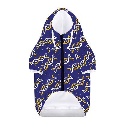White And Yellow DNA Pattern Print Dog Zip Up Hoodie