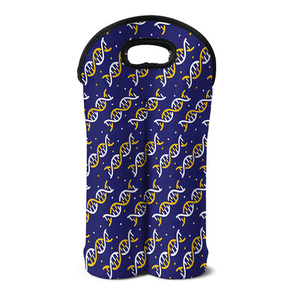 White And Yellow DNA Pattern Print Double Neoprene Wine Tote