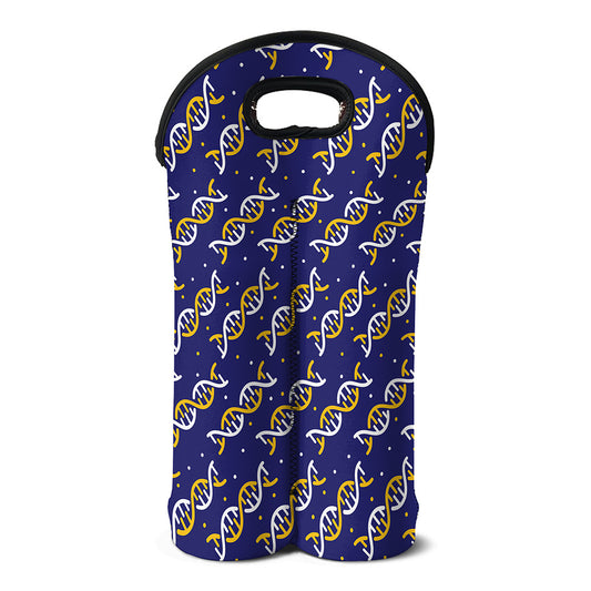 White And Yellow DNA Pattern Print Double Neoprene Wine Tote