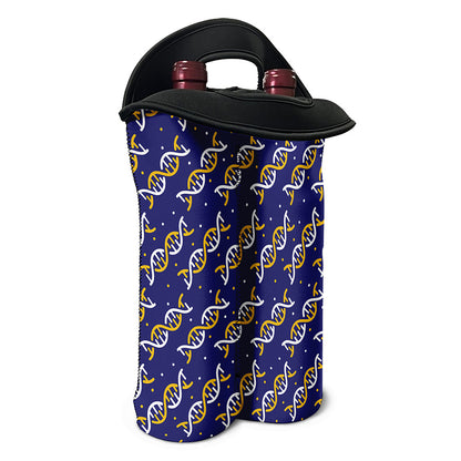 White And Yellow DNA Pattern Print Double Neoprene Wine Tote