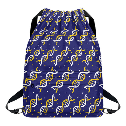 White And Yellow DNA Pattern Print Drawstring Backpack