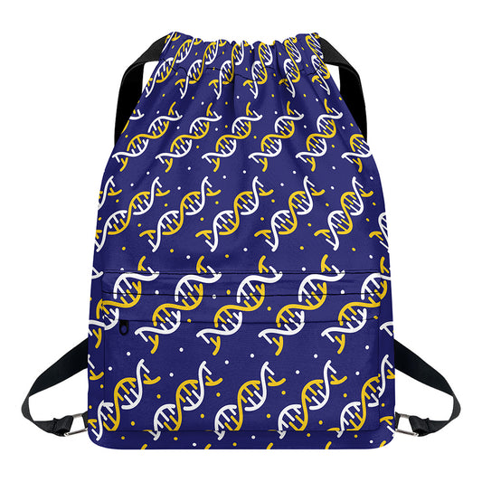 White And Yellow DNA Pattern Print Drawstring Backpack