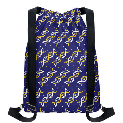 White And Yellow DNA Pattern Print Drawstring Backpack